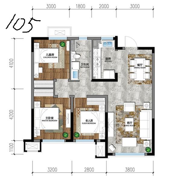 保利云禧 3室 2厅 2卫 105㎡