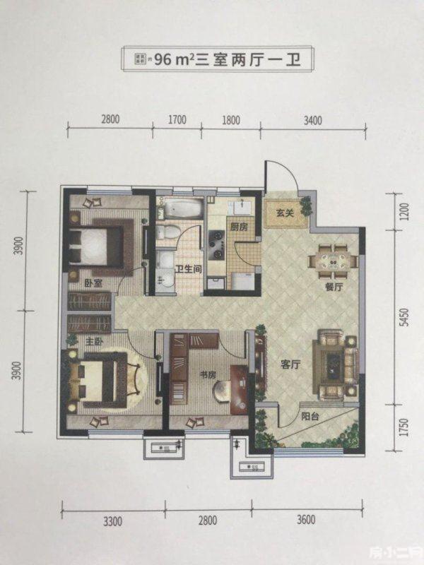 中粮锦云天城 3室 2厅 1卫 96㎡