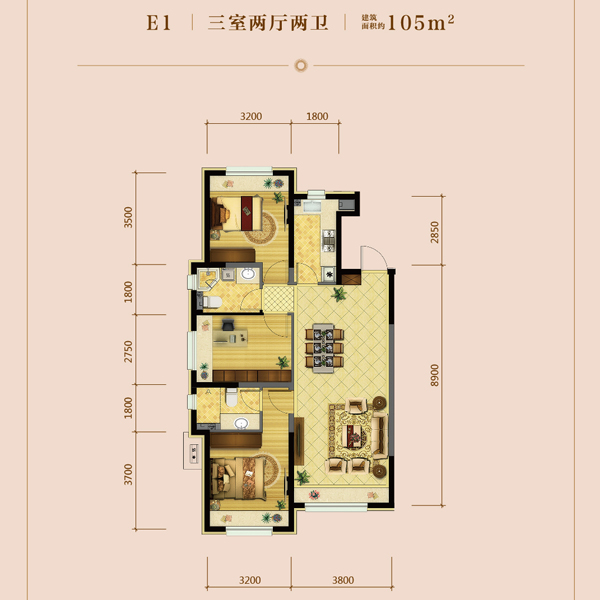 高层105㎡三室两厅两卫