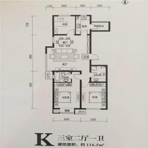 116平3室2厅1卫k户型