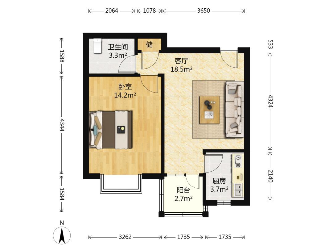 此房纯南向一室精装小户型,客卧分离,采光好 视野好.