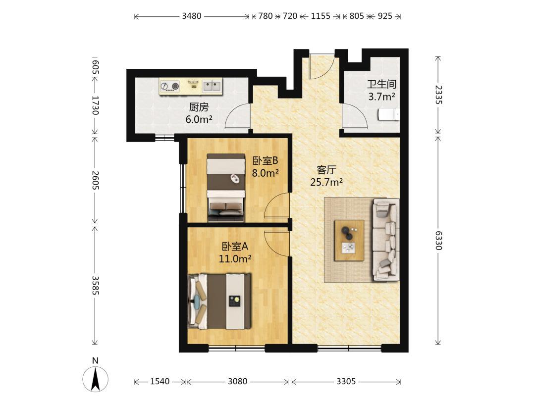 万科金域华府,精装修,小两室,皇姑区,拎包入住