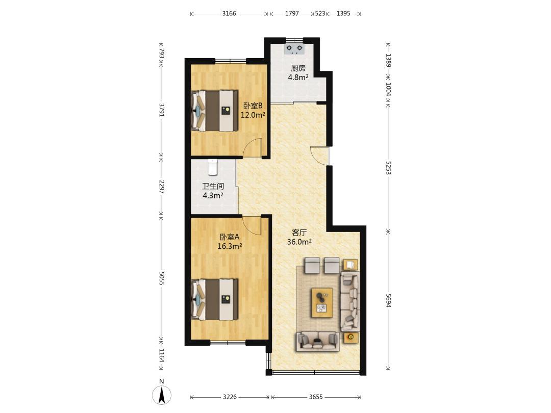 标准格局,两室两厅,地热供暖,电梯房!