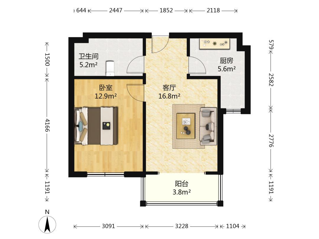 20平米一室一厅户型图图片