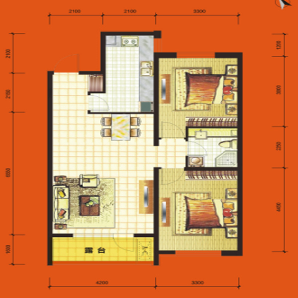 华府丹郡高层B10#-H3-1 96平两室两厅一卫户型 合理布局，畅享居住。