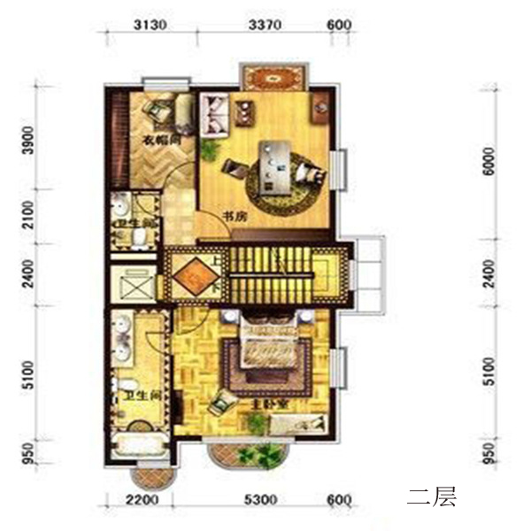 396平三室两厅两卫二层户型图