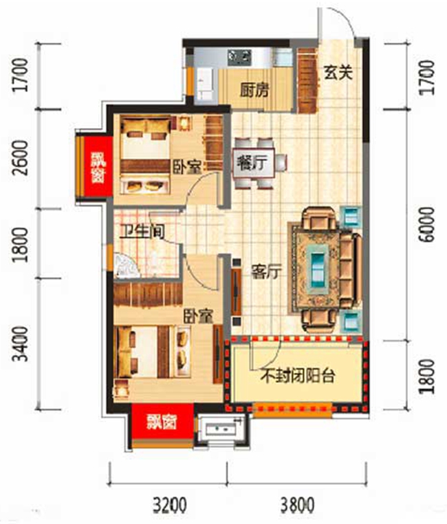 76平两室一厅户型图图片